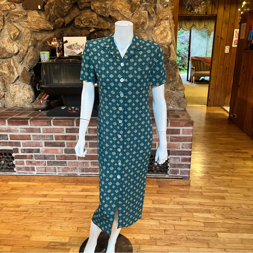 Talbots Teal and Cream Midi Dress